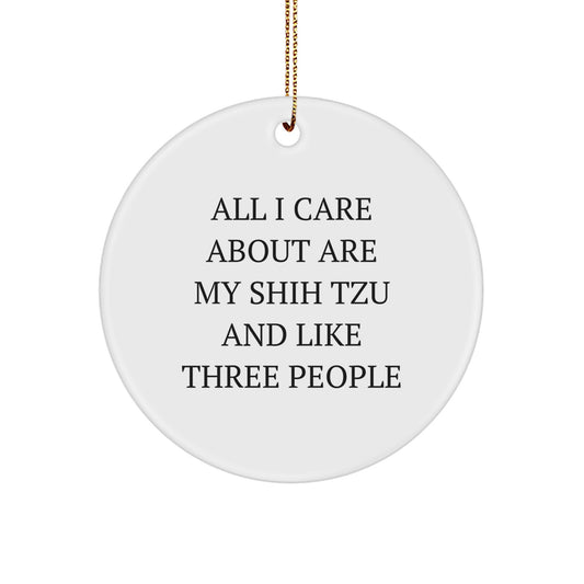 Shih Tzu Dog Lovers Funny Gifts from Friends for Shih Tzu Dog Owners, Circle Ornament, White, Christmas Unique Gifts - Image 1