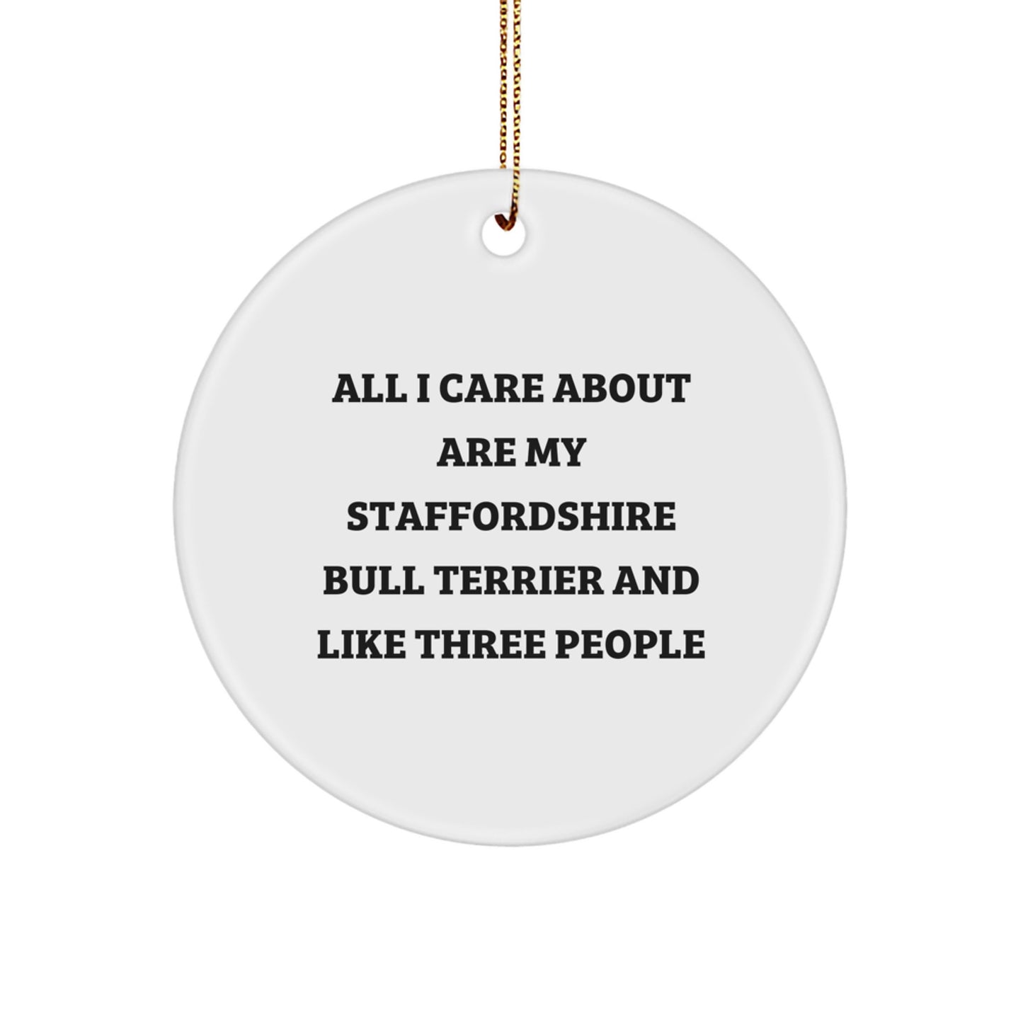 Funny Staffordshire Bull Terrier Dog Gifts from Men to Family - 'All I Care About Are My Staffordshire Bull Terrier And Like Three People' Circle Ornament for Christmas - Image 1