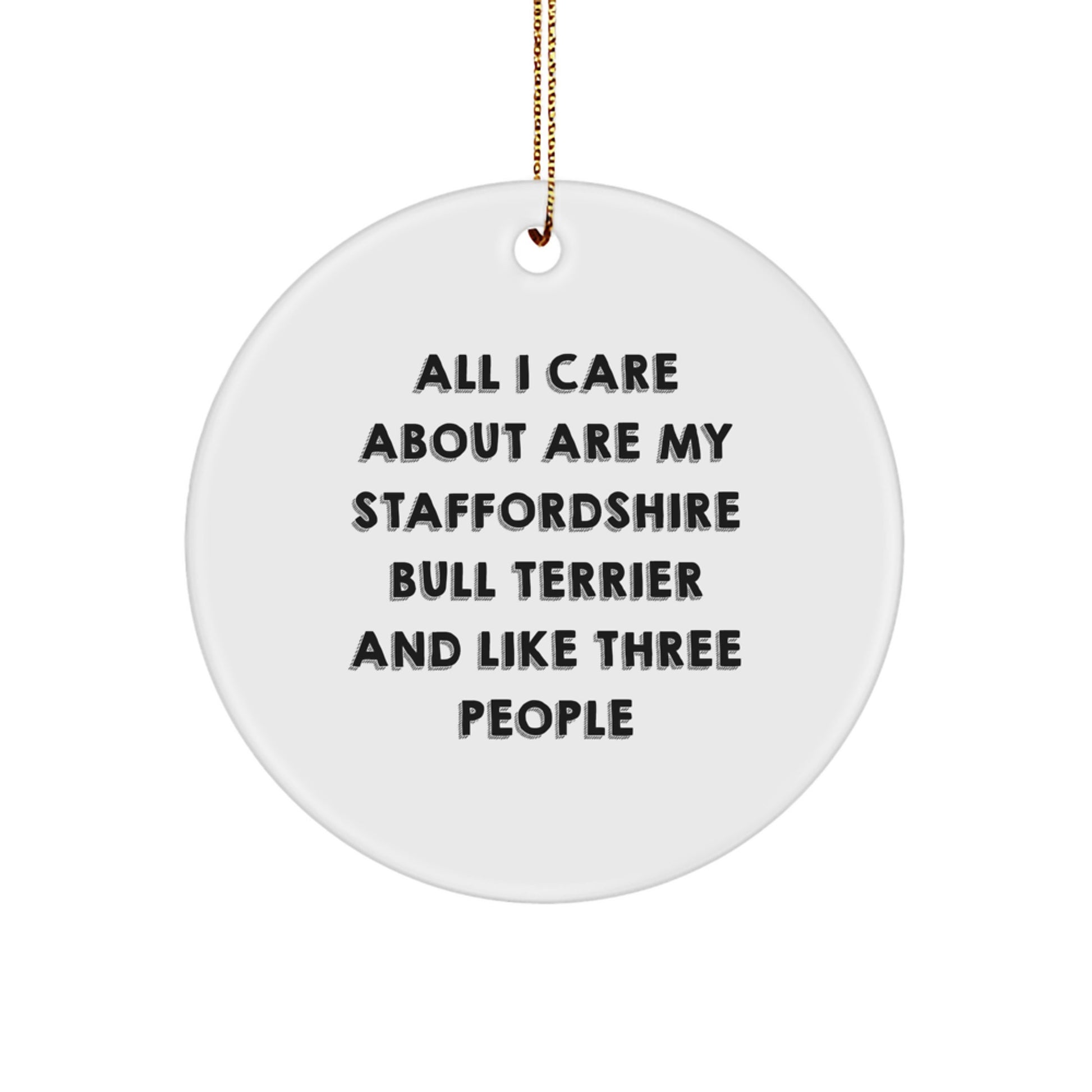 Funny Staffordshire Bull Terrier Dog Gifts for Friends, 'All I Care About Are My Staffordshire Bull Terrier And Like Three People' Circle Ornament, Christmas Unique Presents from Men, Women, Family - Image 1
