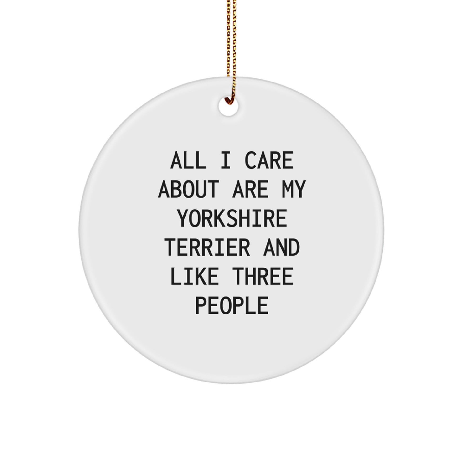 Funny Yorkshire Terrier Dog Lover Gifts from Friends for Christmas - 'All I Care About Are My Yorkshire Terrier And Like Three People' Circle Ornament - Image 1