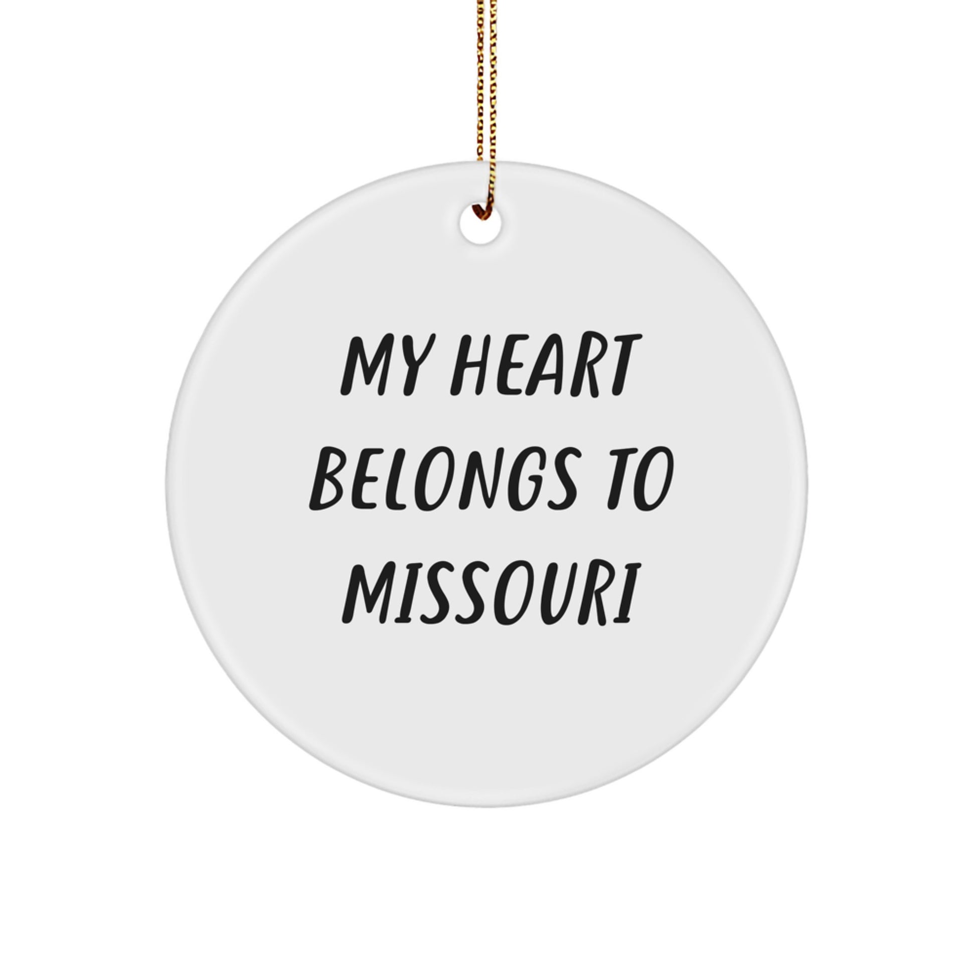 Missouri Circle Ornament Gifts from Missouri - 'My Heart Belongs To Missouri' Inspirational Christmas Ornament for Missouri Enthusiasts, Family, Friends, and Coworkers - Image 1