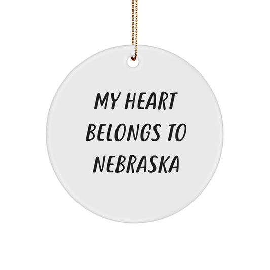 Nebraska Circle Ornament Gifts from Friends - 'My Heart Belongs To Nebraska' - Unique Christmas Unique Gift for Family, Coworkers, or Loved Ones - Image 1