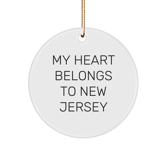 New Jersey Circle Ornament, 'My Heart Belongs To New Jersey', Funny Quote Gifts for New Jersey Lovers, Christmas Unique Gifts for Friends and Family - Image 1