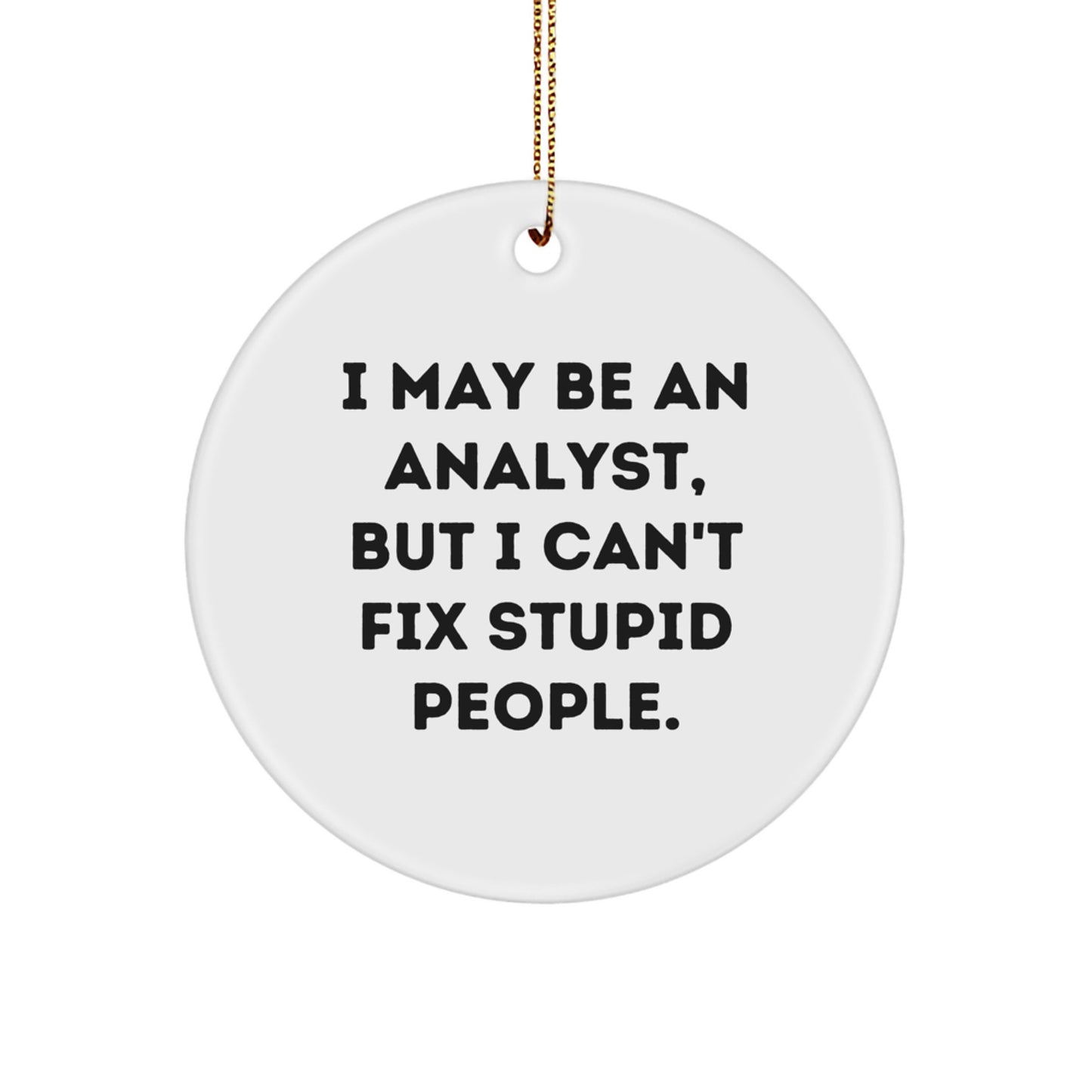 Funny Analyst Gifts for Men, 'I May Be An Analyst, But I Can't Fix Stupid People.' Circle Ornament, Christmas Unique Gifts from Friends - Image 1