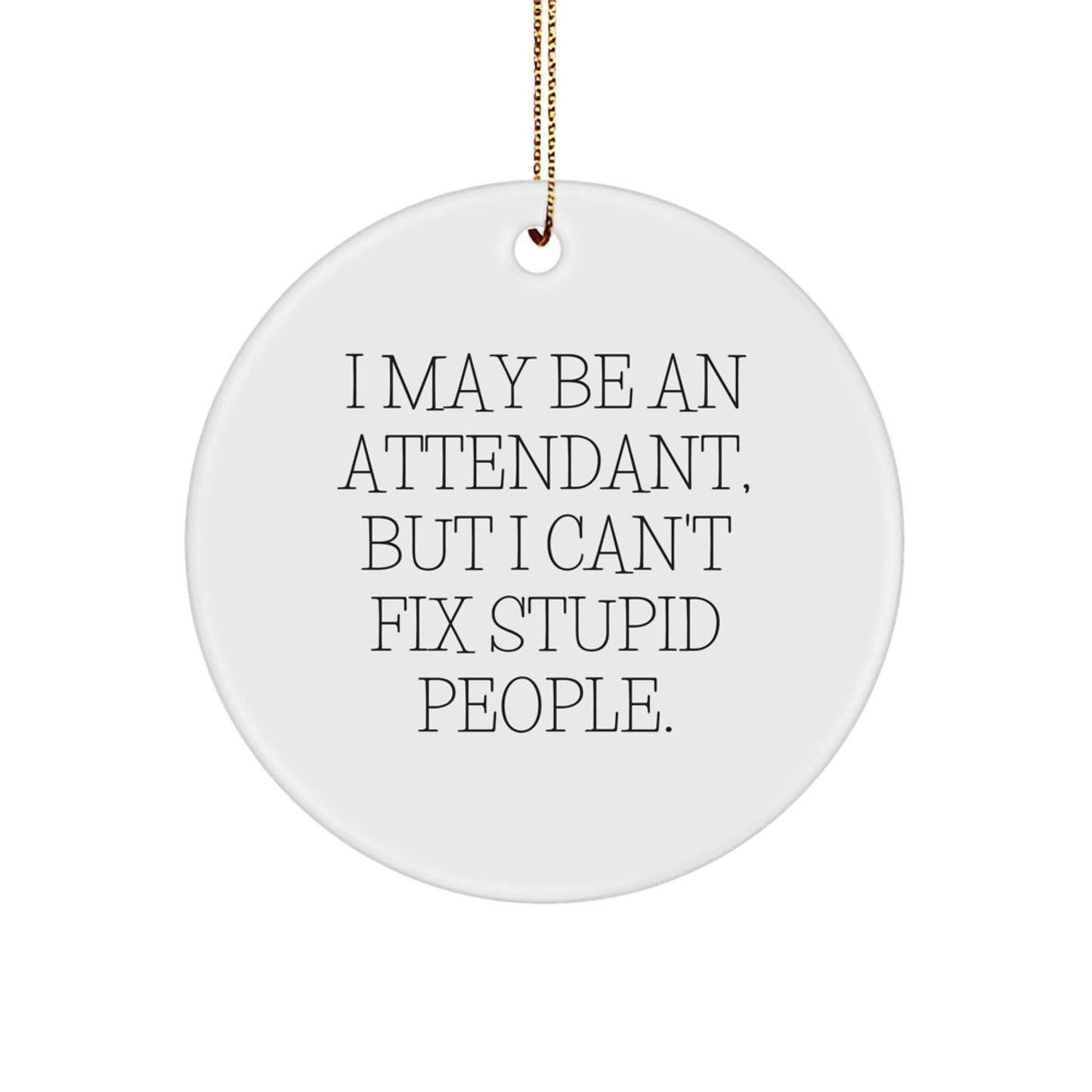 Funny Attendant Gifts for Men Women Friends Coworkers Family - 'I May Be An Attendant, But I Can't Fix Stupid People.' Circle Ornament for Christmas - Image 1