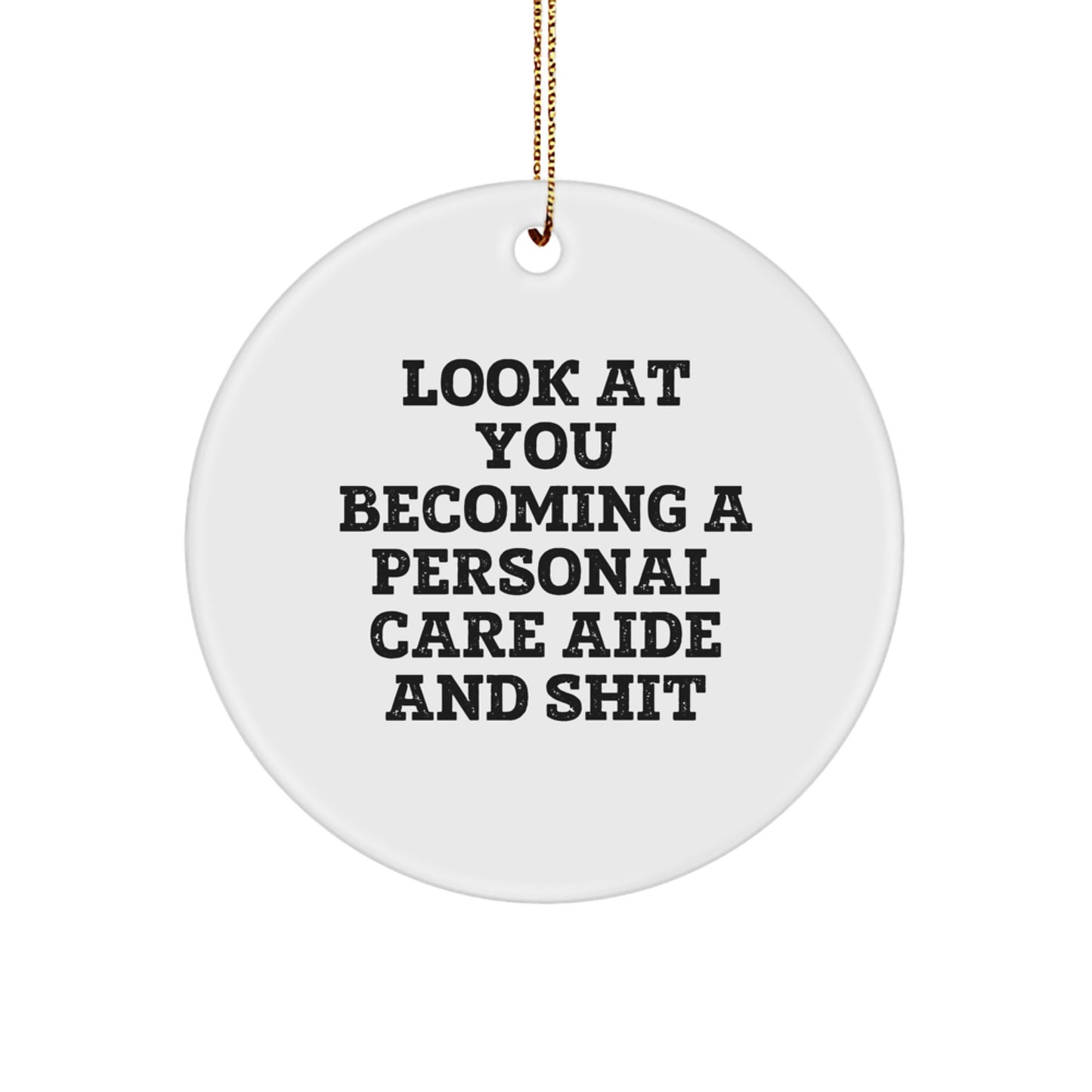 Gifts from Friends - Funny Personal Care Aide Ornaments for Christmas, 'Look At You Becoming A Personal Care Aide And Shit' Circle Ornament, Unique Gifts for Personal Care Aide - Image 1