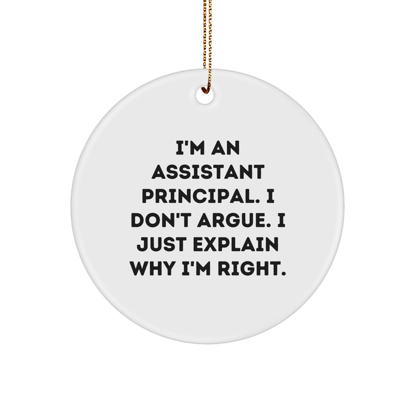 Funny Assistant Principal Gifts for Men, Unique Circle Ornament with 'I'm An Assistant Principal. I Don't Argue. I Just Explain Why I'm Right' Quote, Christmas Unique Gifts from Friends - Image 1
