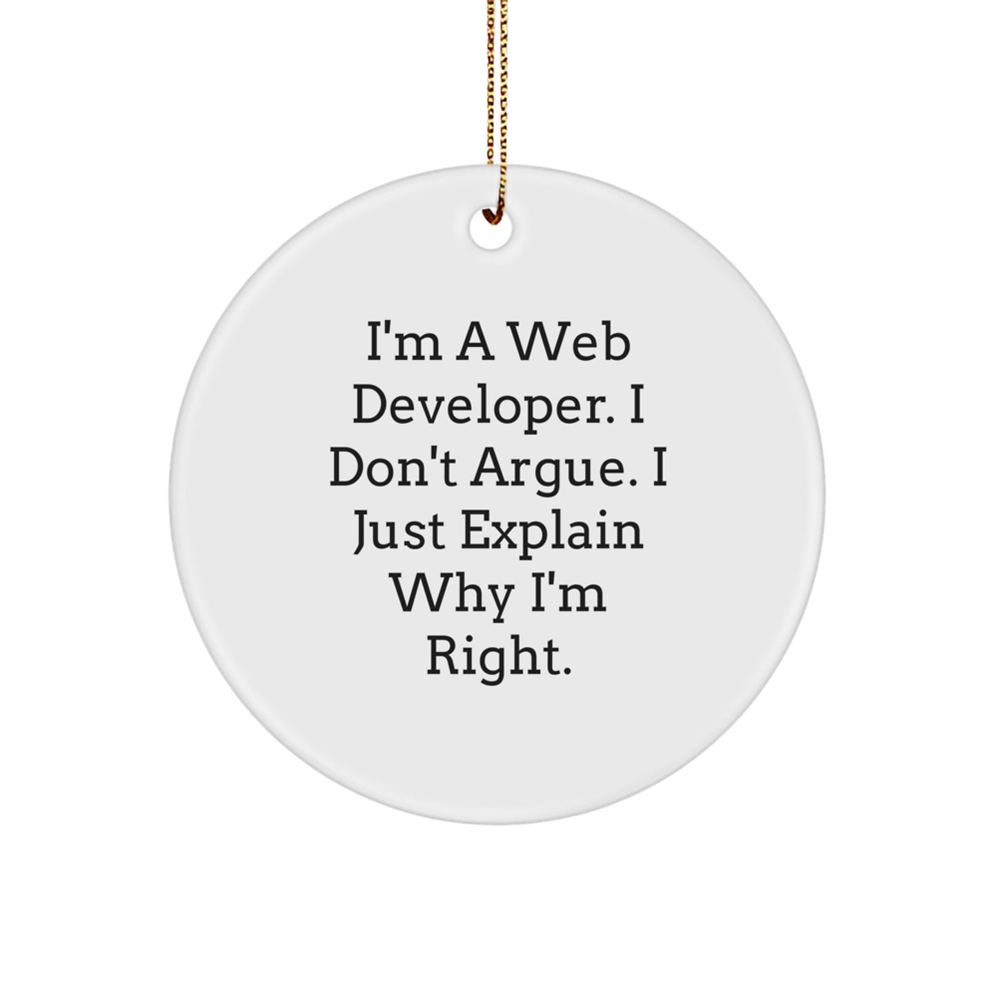 Funny Web Developer Gifts from Friends for Men Who Say I'm Right - Circle Ornament - Image 1