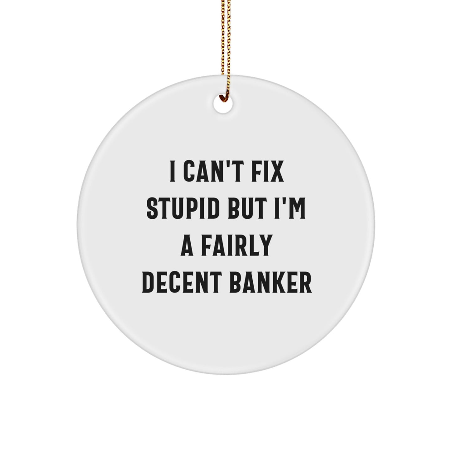 Funny Banker Gifts from Friends for Men - I Can't Fix Stupid But I'm A Fairly Decent Circle Ornament, White, Christmas - Image 1