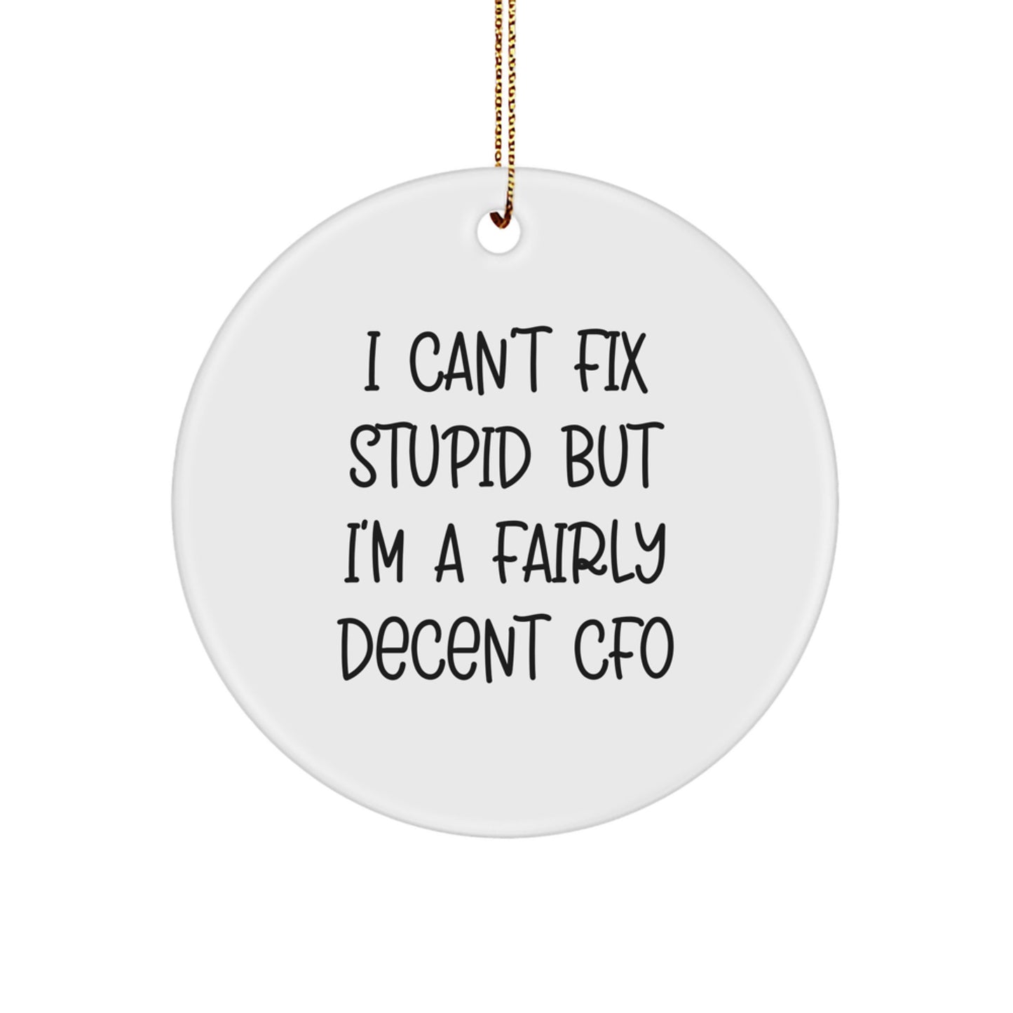 Funny CFO Gifts - I Can't Fix Stupid But I'm A Fairly Decent CFO, Circle Ornament Gifts from Men to CFOs for Christmas - Image 1