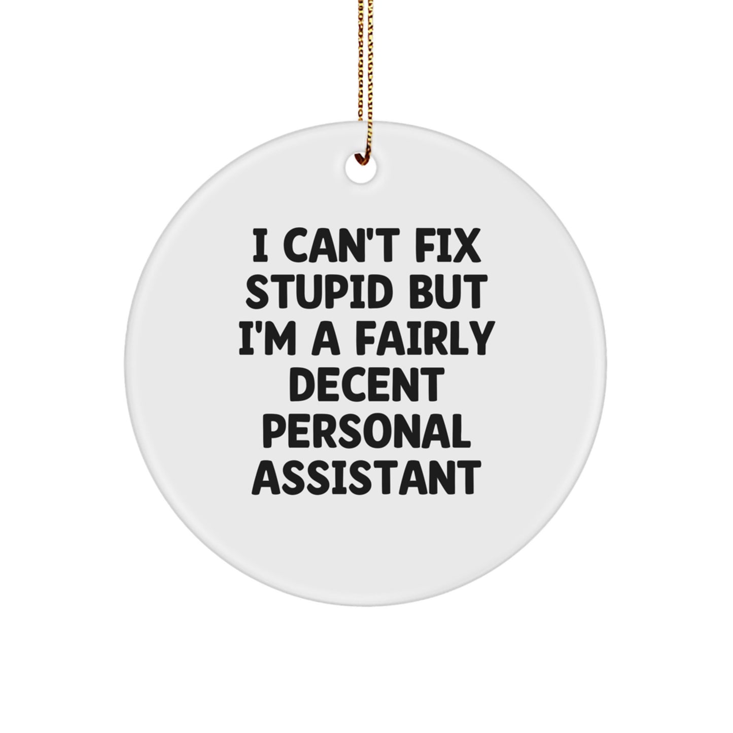 Funny Personal Assistant Gifts, Circle Ornament, 'I Can't Fix Stupid But I'm A Fairly Decent Personal Assistant' Quote, Perfect for Friends, Coworkers, or Family, Christmas Unique Gifts from Men - Image 1