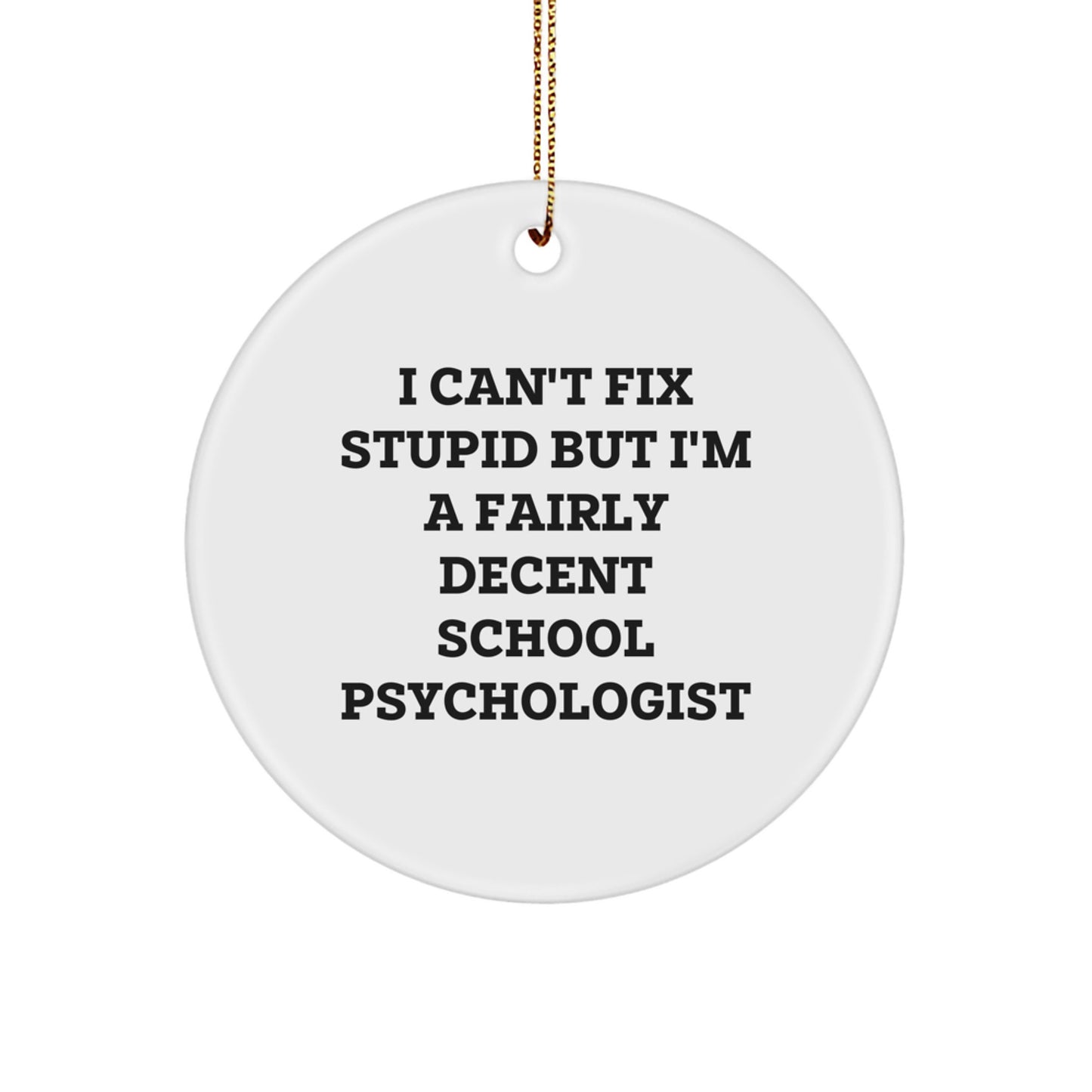 Funny School Psychologist Gifts from Friends for Christmas - I Can't Fix Stupid But I'm A Fairly Decent School Psychologist Circle Ornament - Image 1
