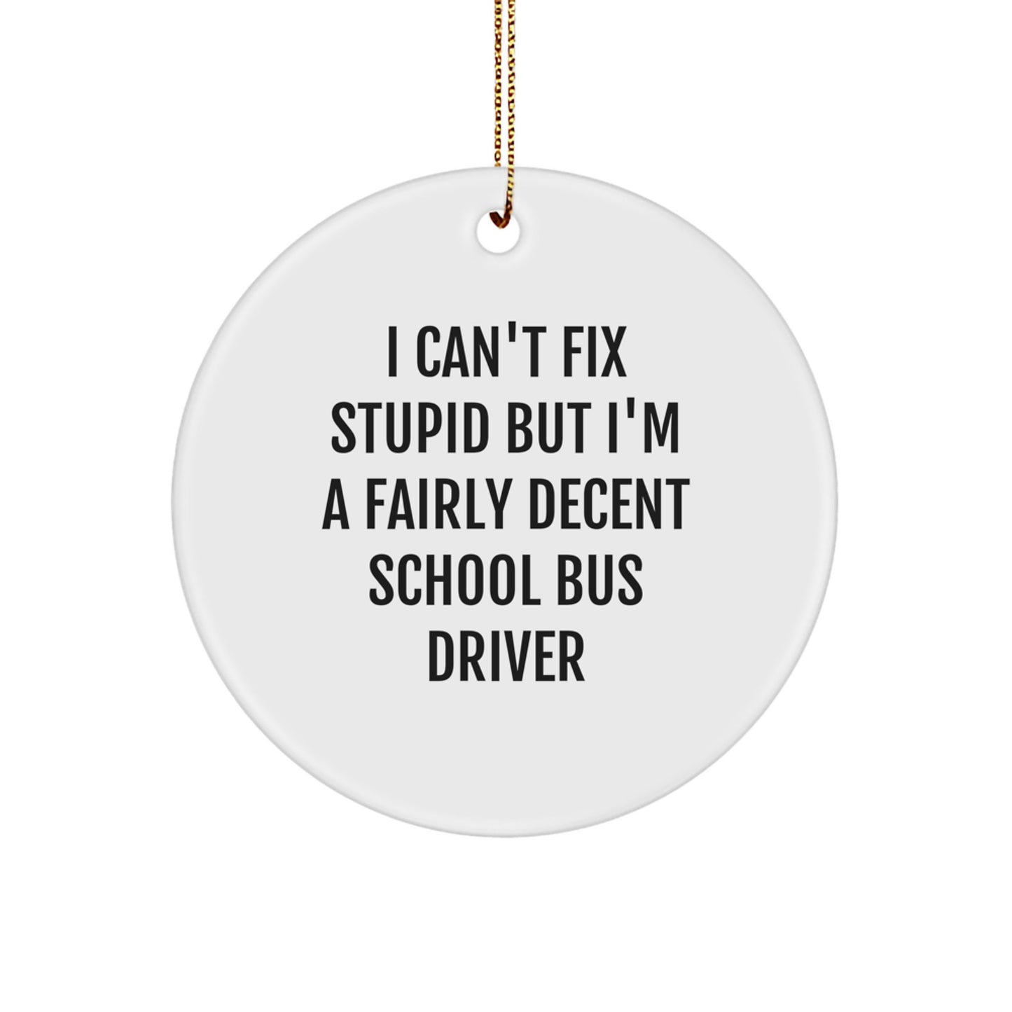 Funny School Bus Driver Gifts, 'I Can't Fix Stupid' Circle Ornament, Christmas Memorable Presents for Men, Women, Friends, Family - Image 1