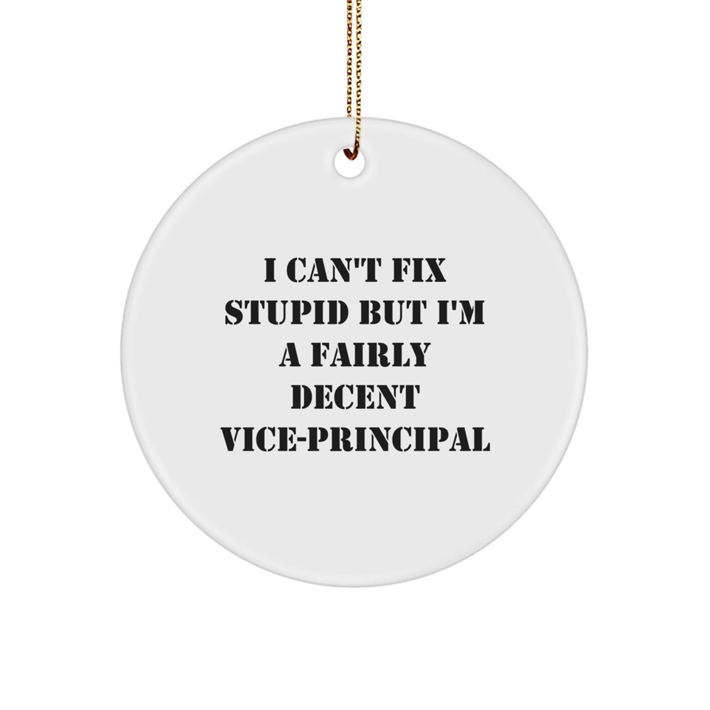 Funny Vice-principal Gifts for Men - I Can't Fix Stupid But I'm A Fairly Decent Vice-principal Circle Ornament, Gifts from Friends, Christmas Unique Gifts - Image 1