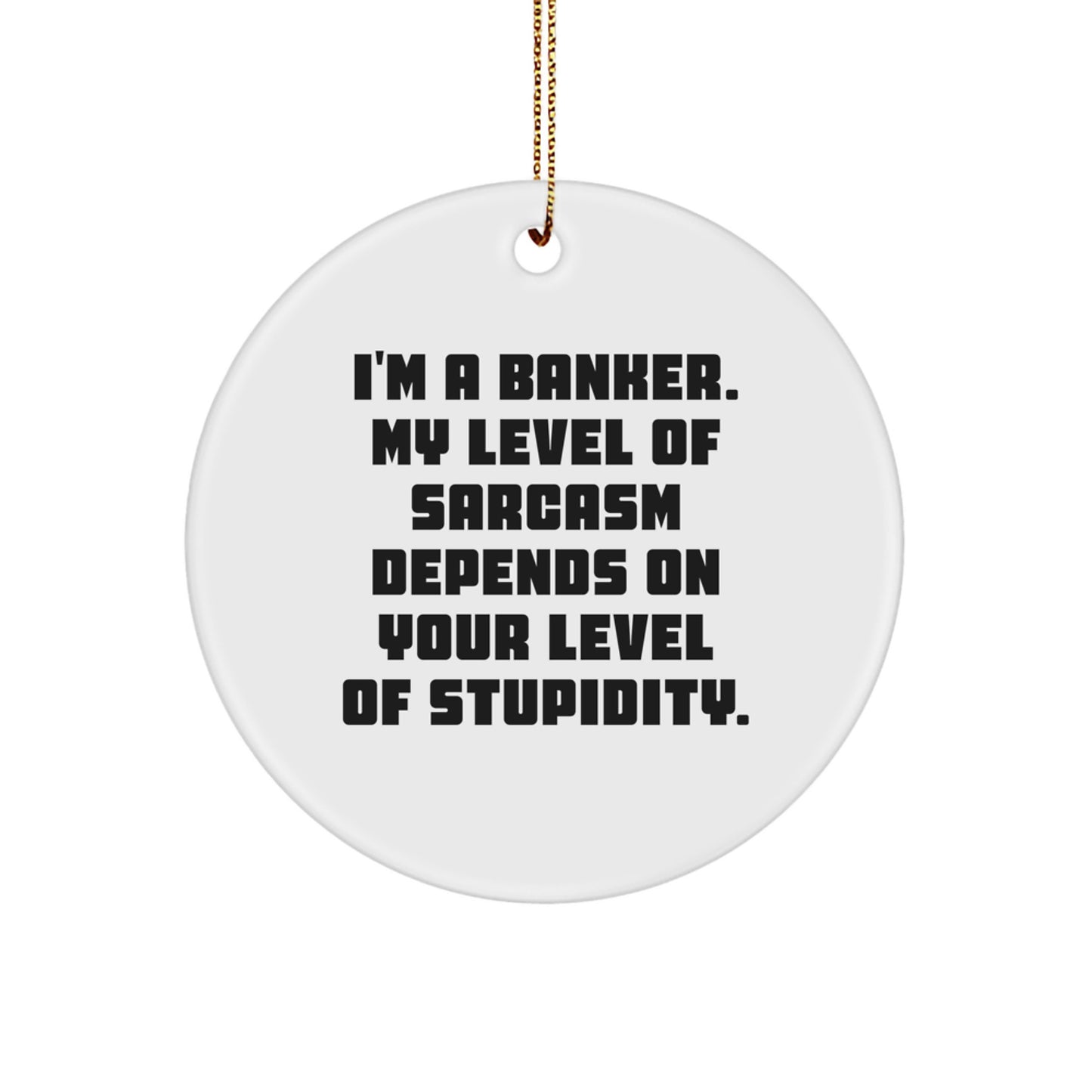 Funny Banker Gifts, I'm A Banker. My Level Of Sarcasm Depends On Your Level Of Stupidity. - Circle Ornament for Christmas, Gifts from Men to Banker - Image 1