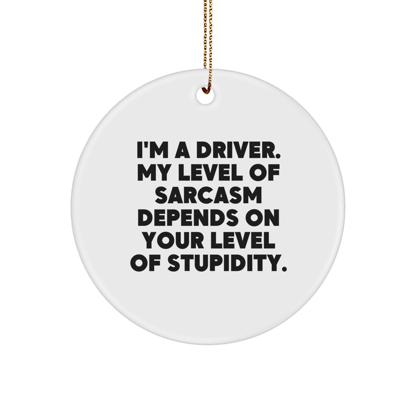 Funny Driver Gifts - 'I'm A Driver. My Level Of Sarcasm Depends On Your Level Of Stupidity.' Circle Ornament for Men, Women, Friends, Coworkers, Family - Christmas Unique Gifts from Friends - Image 1