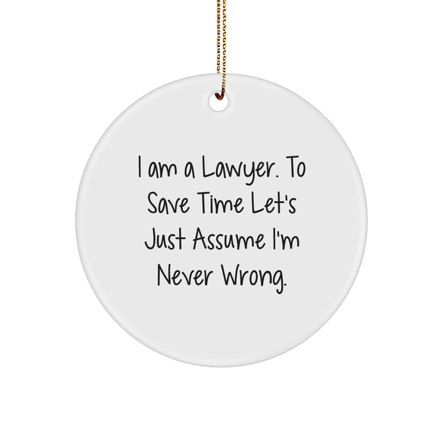 Funny Lawyer Gifts from Friends - Lawyer Humor Christmas Unique Gifts for Lawyer Men - I'm Never Wrong Lawyer Circle Ornament - Image 1