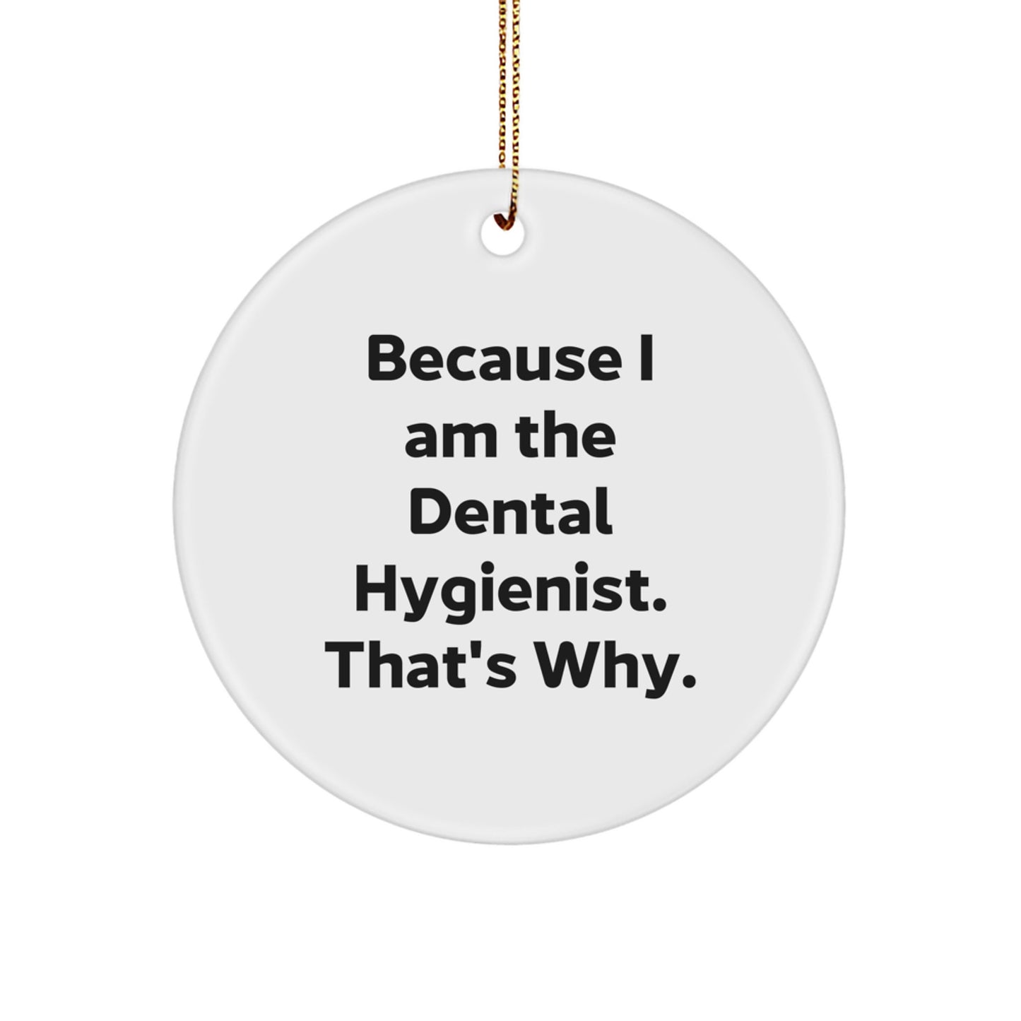 Dental Hygienist Gifts from Friends, Circle Ornament with Funny Quote, Christmas Unique Presents for Dental Hygienist, Because I Am The Dental Hygienist. That's Why. - Image 1