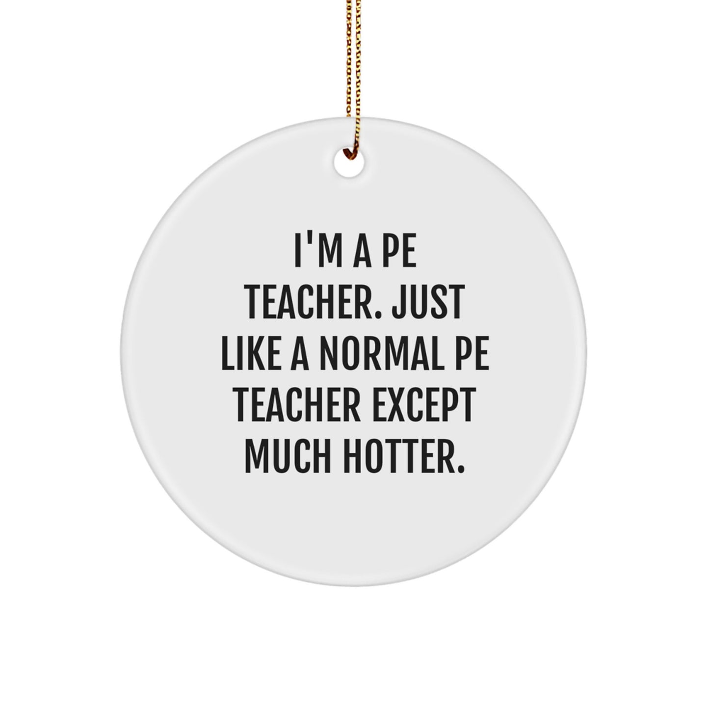Funny PE Teacher Gifts for Men - I'm A PE Teacher Circle Ornament with Gold Cord, Unique Christmas Decorations for PE Teachers - Image 1