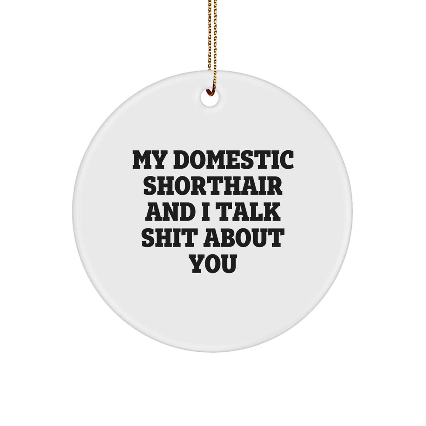 Funny Domestic Shorthair Cat Gifts for Men from Friends - 'My Domestic Shorthair And I Talk Shit About You' Circle Ornament, Christmas Unique Gifts - Image 1