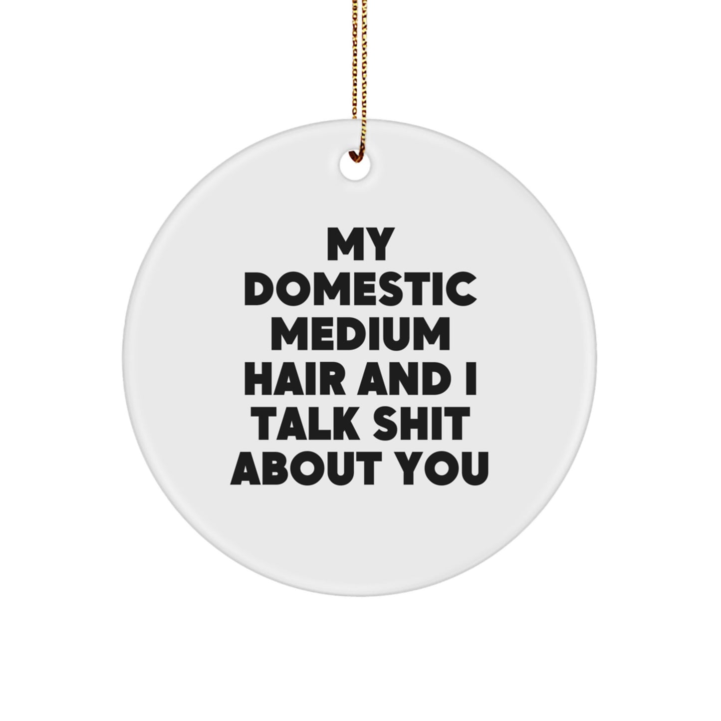 Funny Gifts from Friends for Domestic Medium Hair Owners - 'My Domestic Medium Hair And I Talk Shit About You' Circle Ornament, White, Christmas Unique Gifts - Image 1