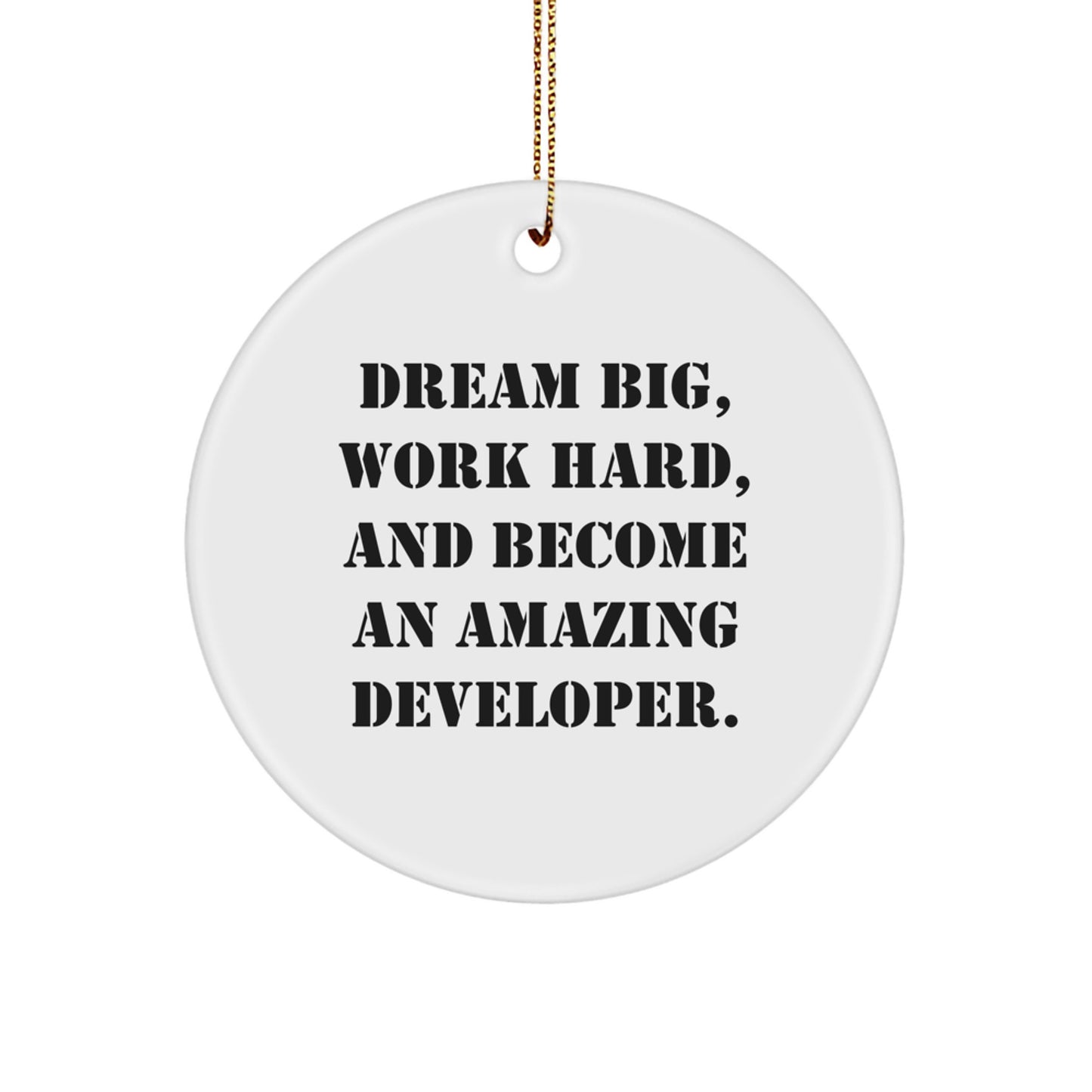 Funny Developer Circle Ornament Gifts from Friends, Christmas Unique Gifts for Men, Dream Big and Work Hard - Image 1