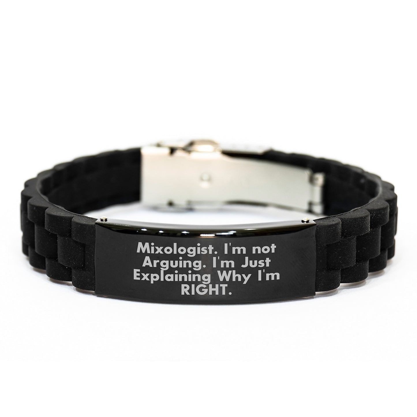 Mixologist Funny Quote Glide lock Clasp Black Stainless Steel Silicone Adjustable Gift for Him from Friends - Image 1