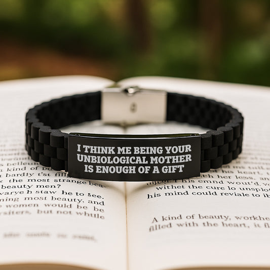 Funny Unbiological Mother Gifts from Men for Father's Day Unique Gifts - I Think Me Being Your Unbiological Mother Is Enough Of A Gift Glide lock Clasp Bracelet - Image 2