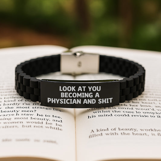 Funny Physician Gifts from Friends - Black Glide lock Clasp Bracelet for Men, Women, and Physician Graduation Unique Gifts - Image 2