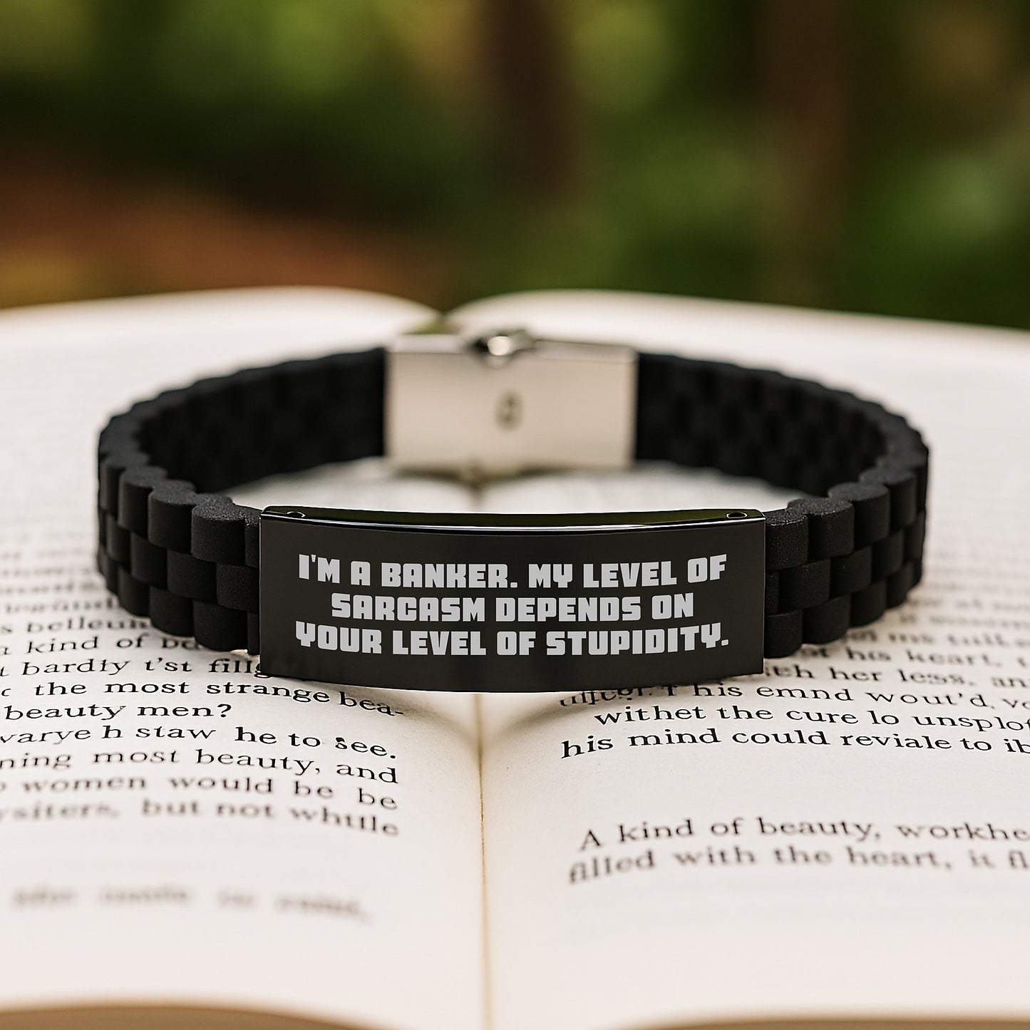 Banker Gifts, Funny Quote Inspired Glide lock Clasp Bracelet for Men, Adjustable Stainless Steel Silicone Black 9.05 inch, Gifts from Friends, Coworkers, Family, for Banker Graduation Unique Gifts - Image 2