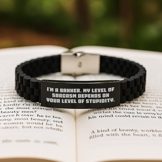 Banker Gifts, Funny Quote Inspired Glide lock Clasp Bracelet for Men, Adjustable Stainless Steel Silicone Black 9.05 inch, Gifts from Friends, Coworkers, Family, for Banker Graduation Unique Gifts - Image 2