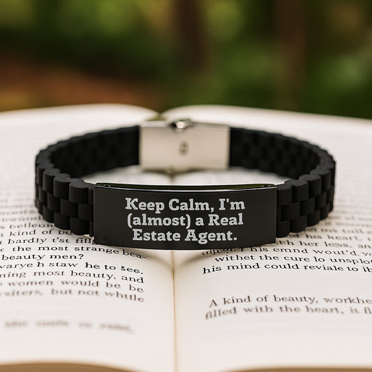 Funny Real Estate Agent Gifts from Friends, Keep Calm I'm almost a Real Estate Agent Glide lock Clasp Birthday Unique Gift for Real Estate Agents - Image 2