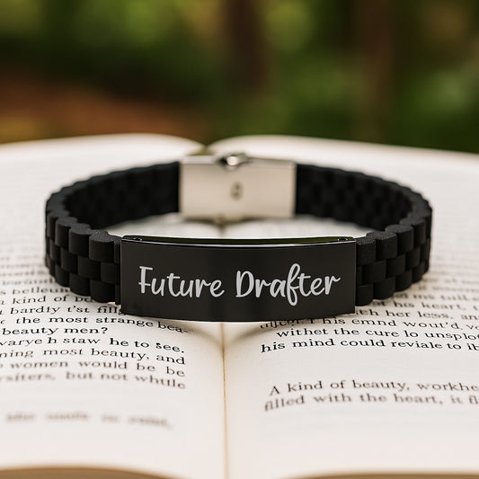 Funny Drafter Gifts from Friends for Birthday, Glide lock Clasp Bracelet Quote, Unique Men's Jewelry, Adjustable Silver Black Stainless Steel - Image 2