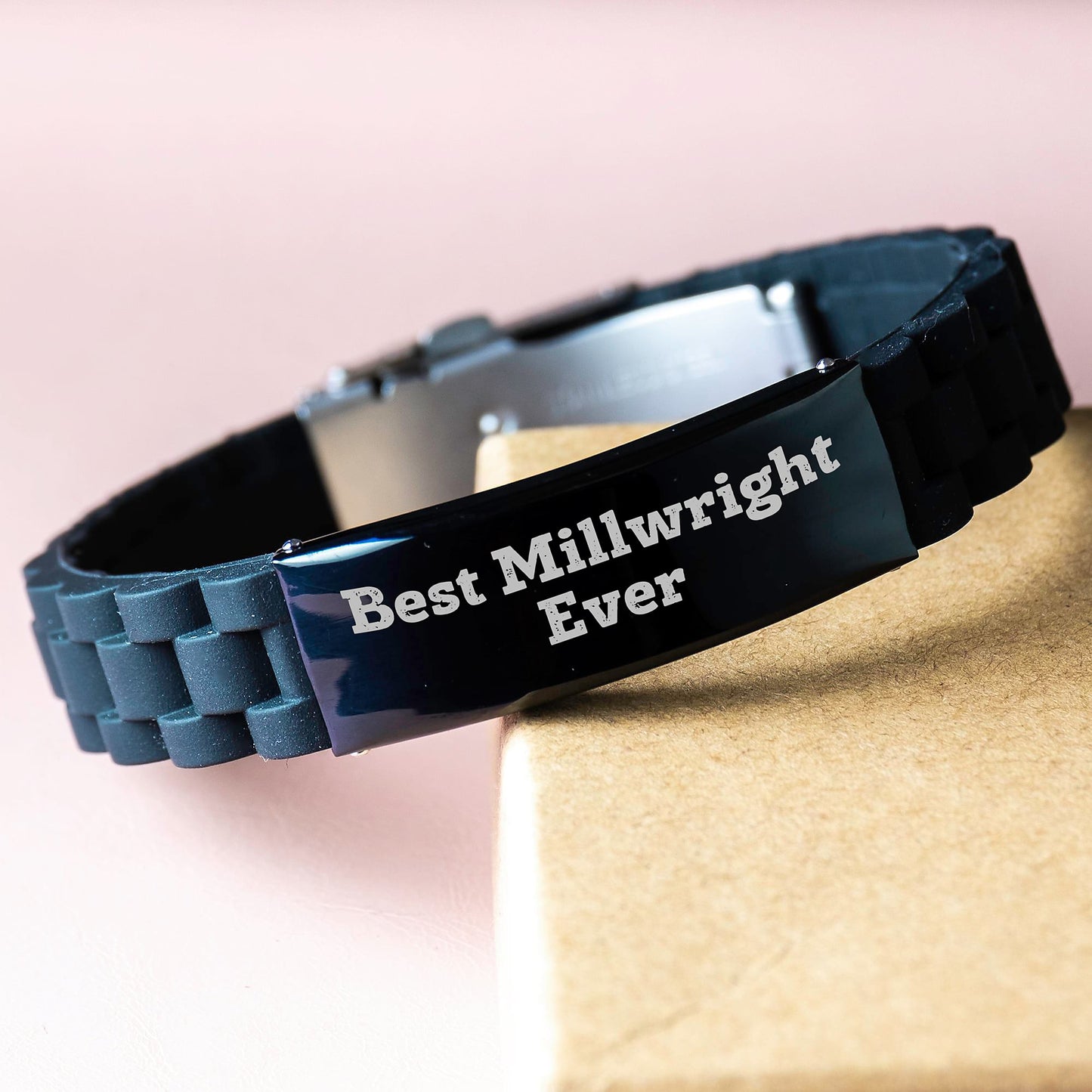 Funny Millwright Gifts from Friends - Best Millwright Ever Glide lock Clasp Birthday Unique Gifts for Millwright - Adjustable Silicone Stainless Steel Silver Black - Image 3