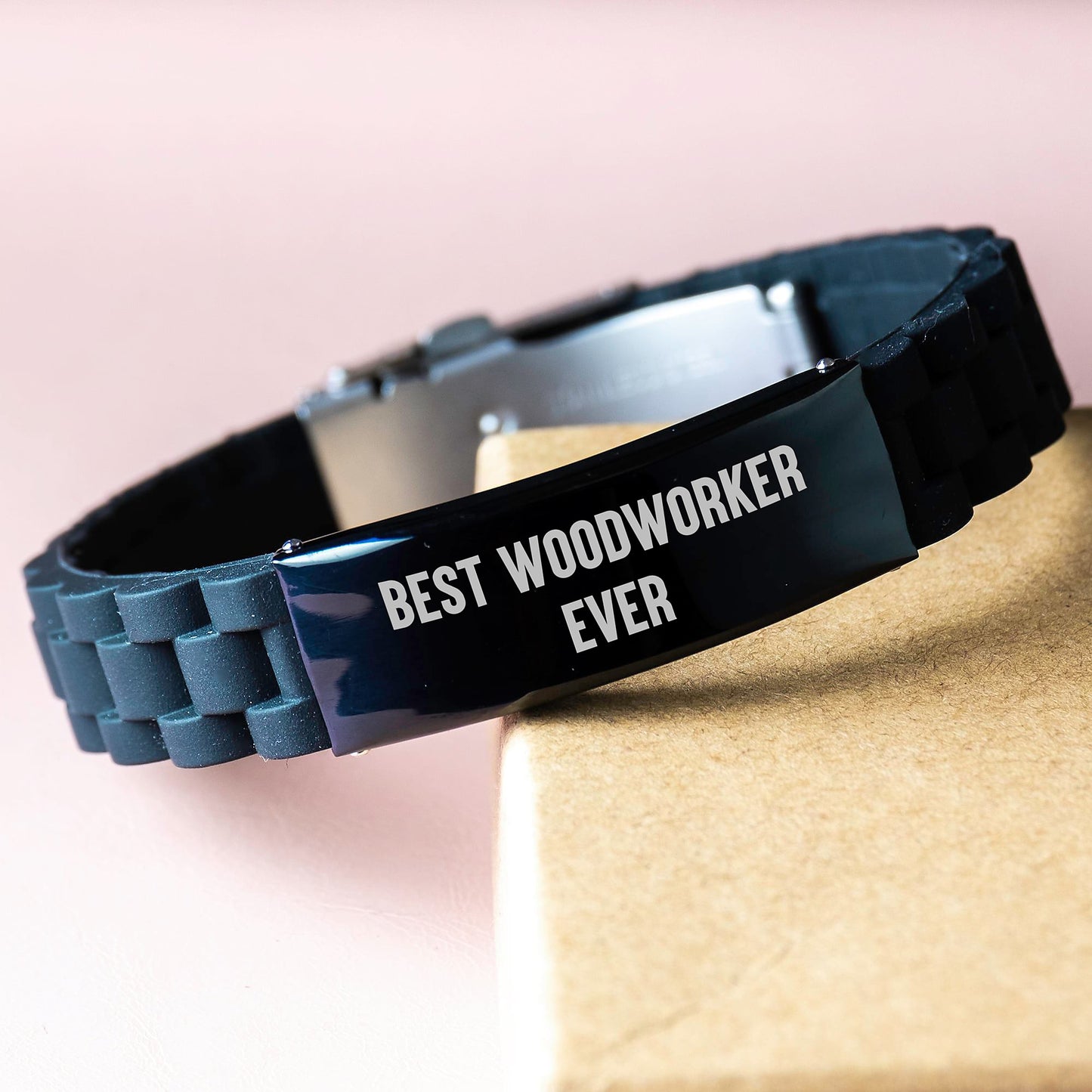 Funny Woodworker Gifts from Men to Best Woodworker Ever: Adjustable Glide lock Clasp Black Stainless Steel Silicone Birthday Presents for Woodworker - Image 3