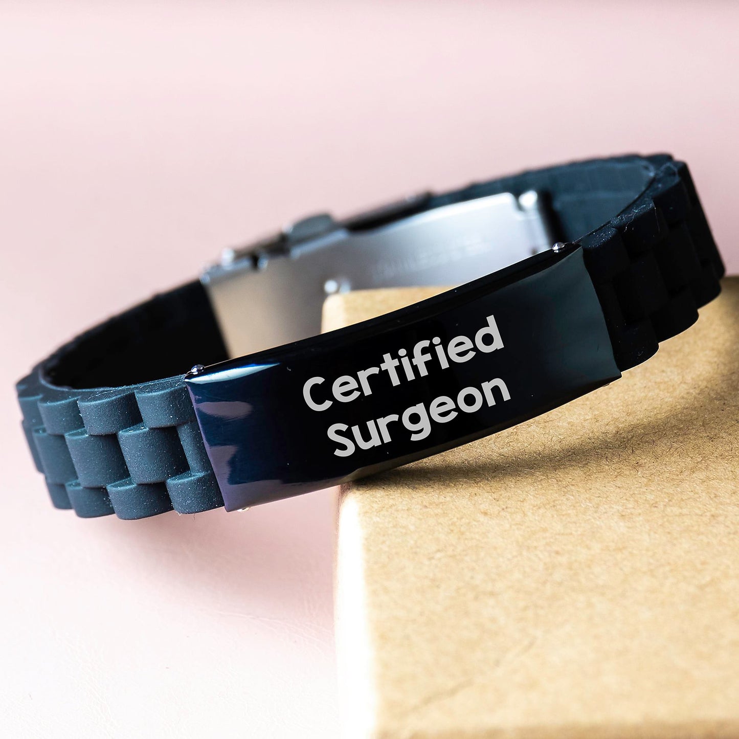 Funny Quote Gifts from Friends for Surgeon Birthday Unique Gifts - Glide lock Clasp Adjustable Silicone Black Stainless Steel Silver Surgeon Gifts - Image 3