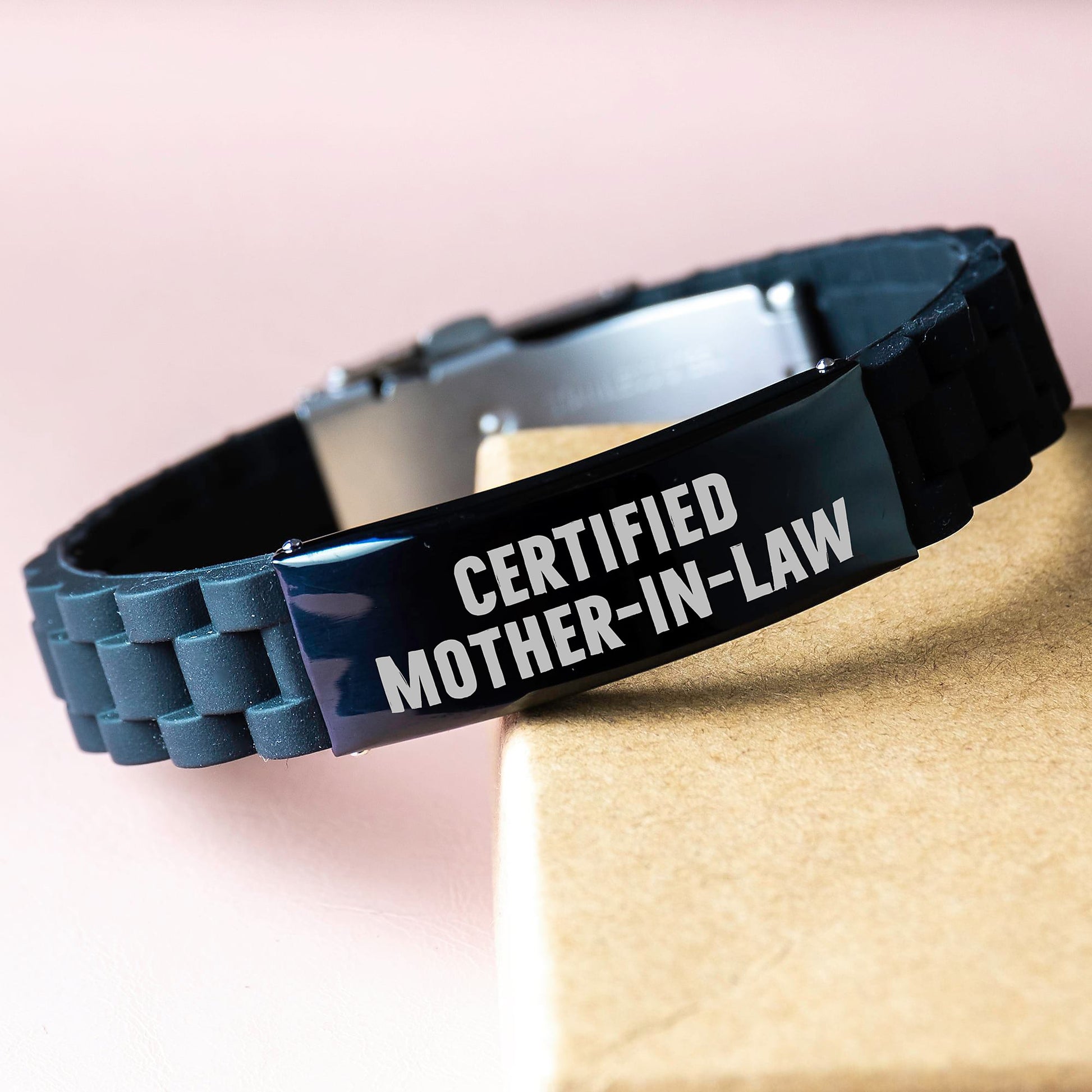 Funny Certified Mom-in-law Gifts from Mom, Gifts for Mom-in-law, Glide lock Clasp Black Stainless Steel Silicone Adjustable Graduation Unique Gifts - Image 3