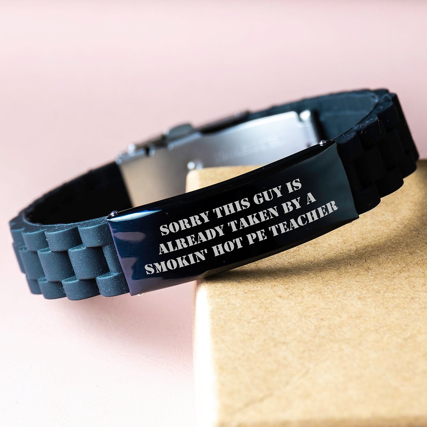 Funny PE Teacher Gifts from Friends for Men Birthday Unique Glide lock Clasp Bracelet Sorry This Guy Is Already Taken By A Smokin' Hot PE Teacher - Image 3