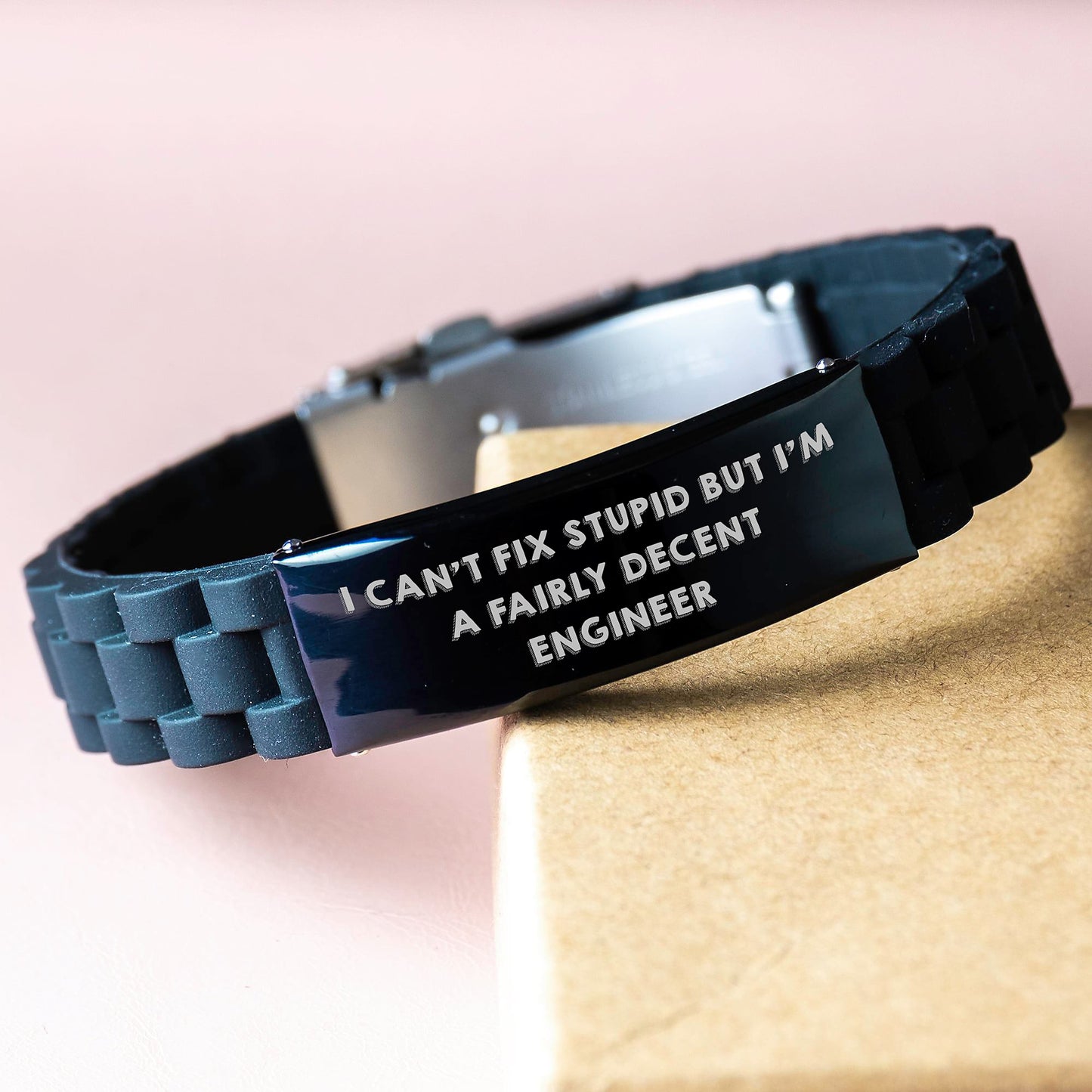 Engineer Gifts from Friends Funny Quote Glide lock Clasp Black Stainless Steel Silicone Adjustable Graduation Unique Gifts for Men - Image 3