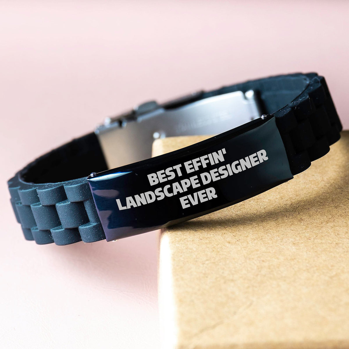 Funny Birthday Unique Gift for Landscape Designer, Best Effin' Landscape Designer Ever Glide lock Clasp Bracelet, Adjustable Silver Black Stainless Steel Silicone Men Women Friends Family - Image 3