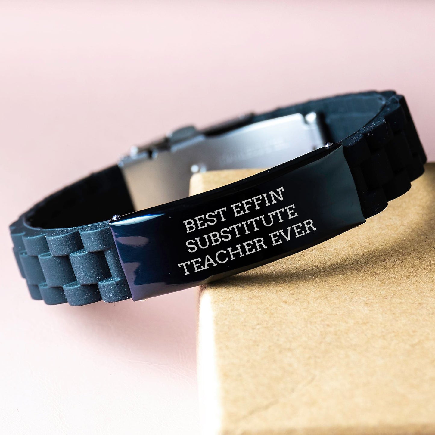 Funny Substitute Teacher Gifts, 'Best Effin' Substitute Teacher Ever' Glide lock Clasp Bracelet for Men, Women, or Friends from Coworkers or Family for Graduation Unique Gifts - Image 3