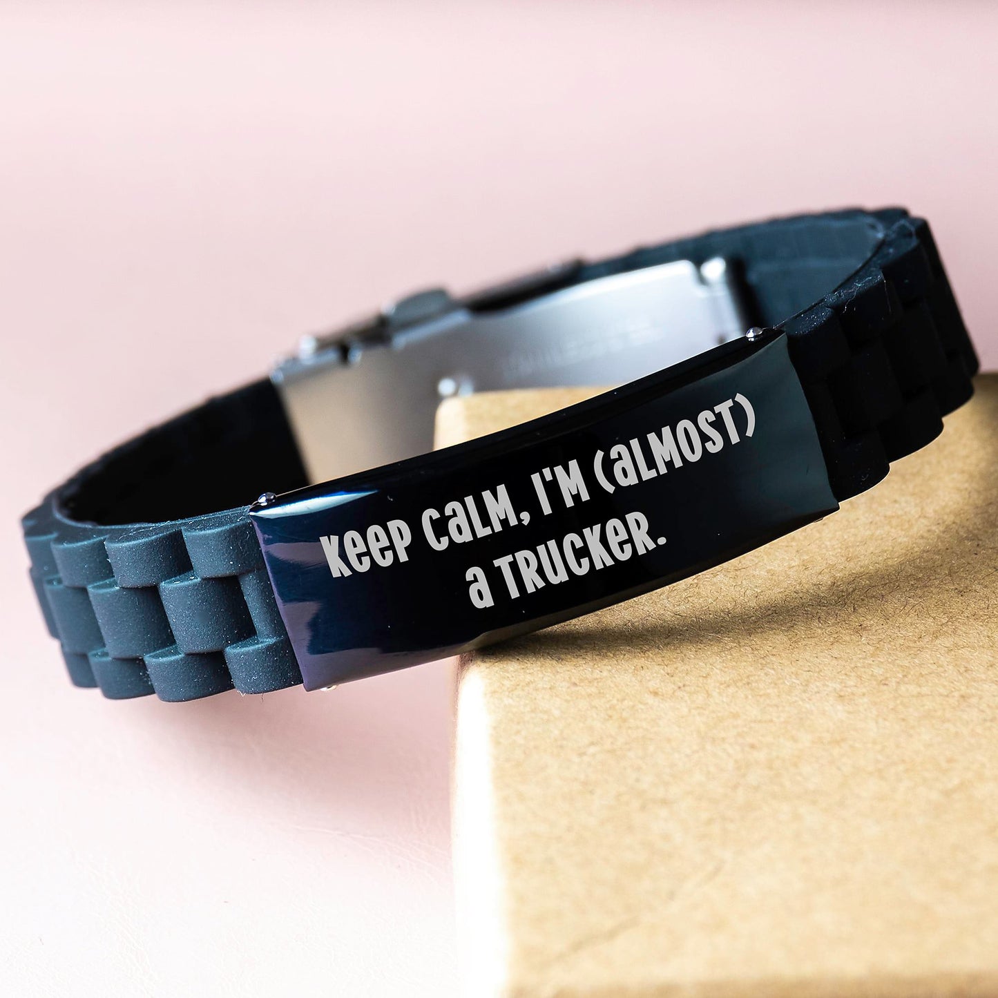 Trucker Gifts from Friends, Keep Calm with Glide lock Clasp Black Stainless Steel Silicone Adjustable Men's Bracelet, Almost a Trucker Graduation Unique Gifts - Image 3