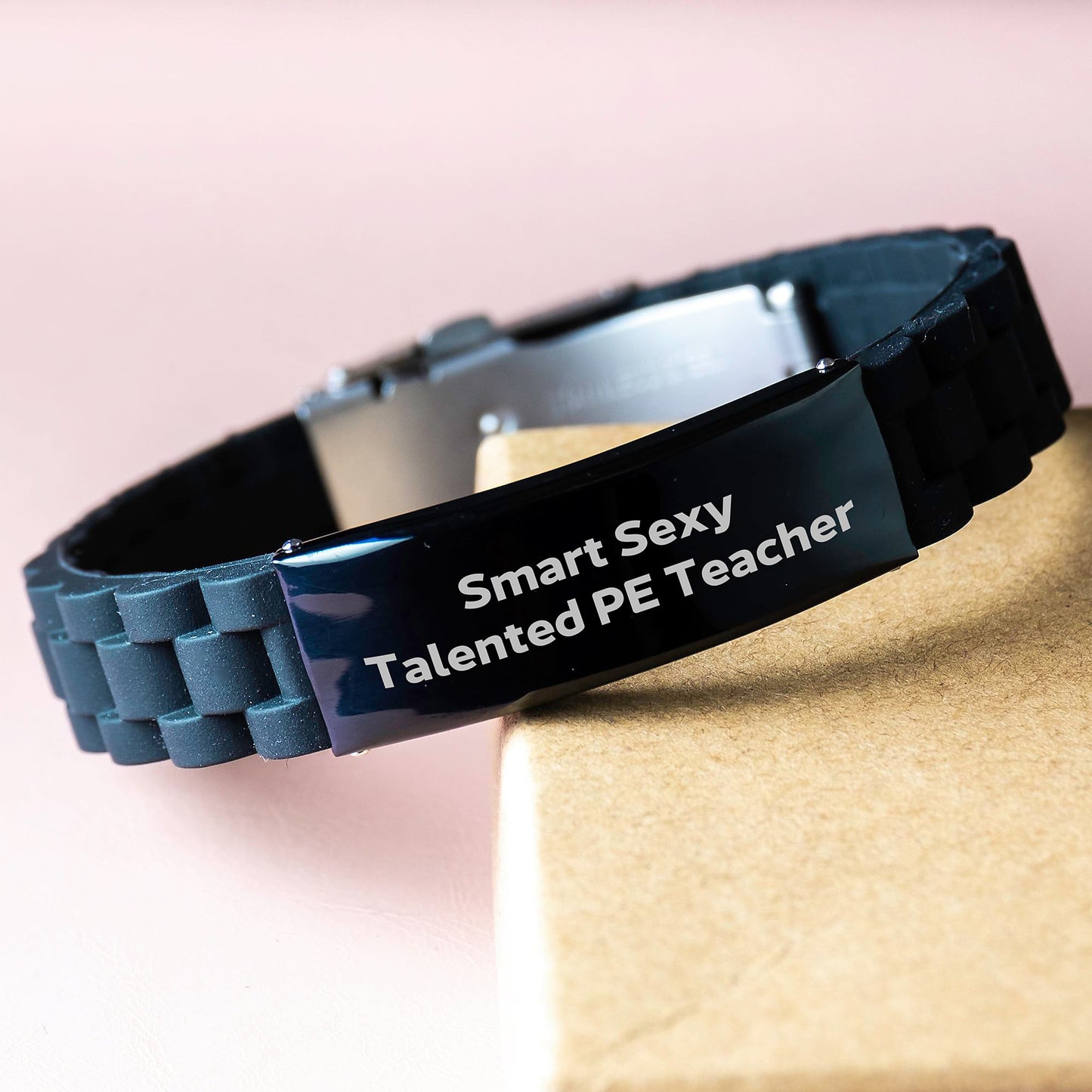 Funny PE Teacher Gifts for Men, Smart Sexy Talented PE Teacher Glide lock Clasp Bracelet, Adjustable, Black, Graduation Unique Gifts from Men to PE Teacher - Image 3
