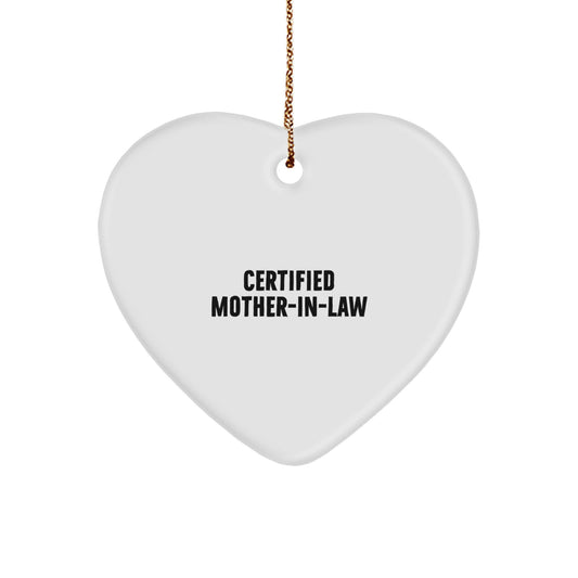 Funny Mom-in-law Gifts from Friends for Christmas - White Heart Ornament with 'Certified Mom-in-law' Quote, Unique Present for Family - Image 1