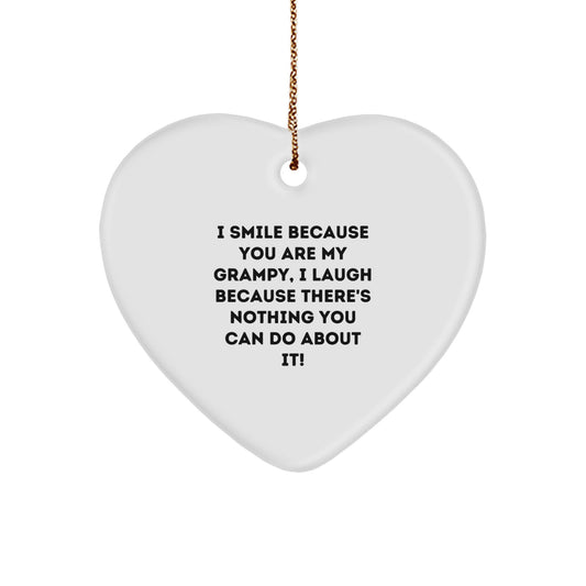 Grampy Heart Ornament, Funny Quote, White, Heart Shaped, Gifts from Family, Gifts for Grampy, Christmas Unique Gifts - Image 1