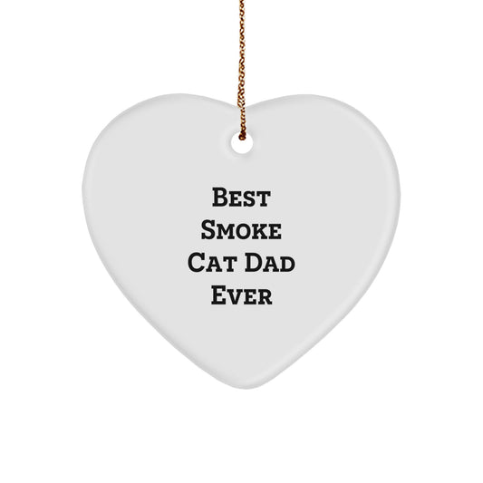 Funny Smoke Cat Dad Gifts from Family for Christmas Unique Ornaments - 'Best Smoke Cat Dad Ever' Heart Ornament - Image 1