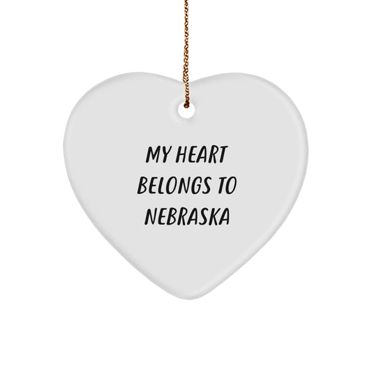 Nebraska Heart Ornament Gifts from Friends and Family - 'My Heart Belongs To Nebraska' - Unique Christmas Decorations - Image 1
