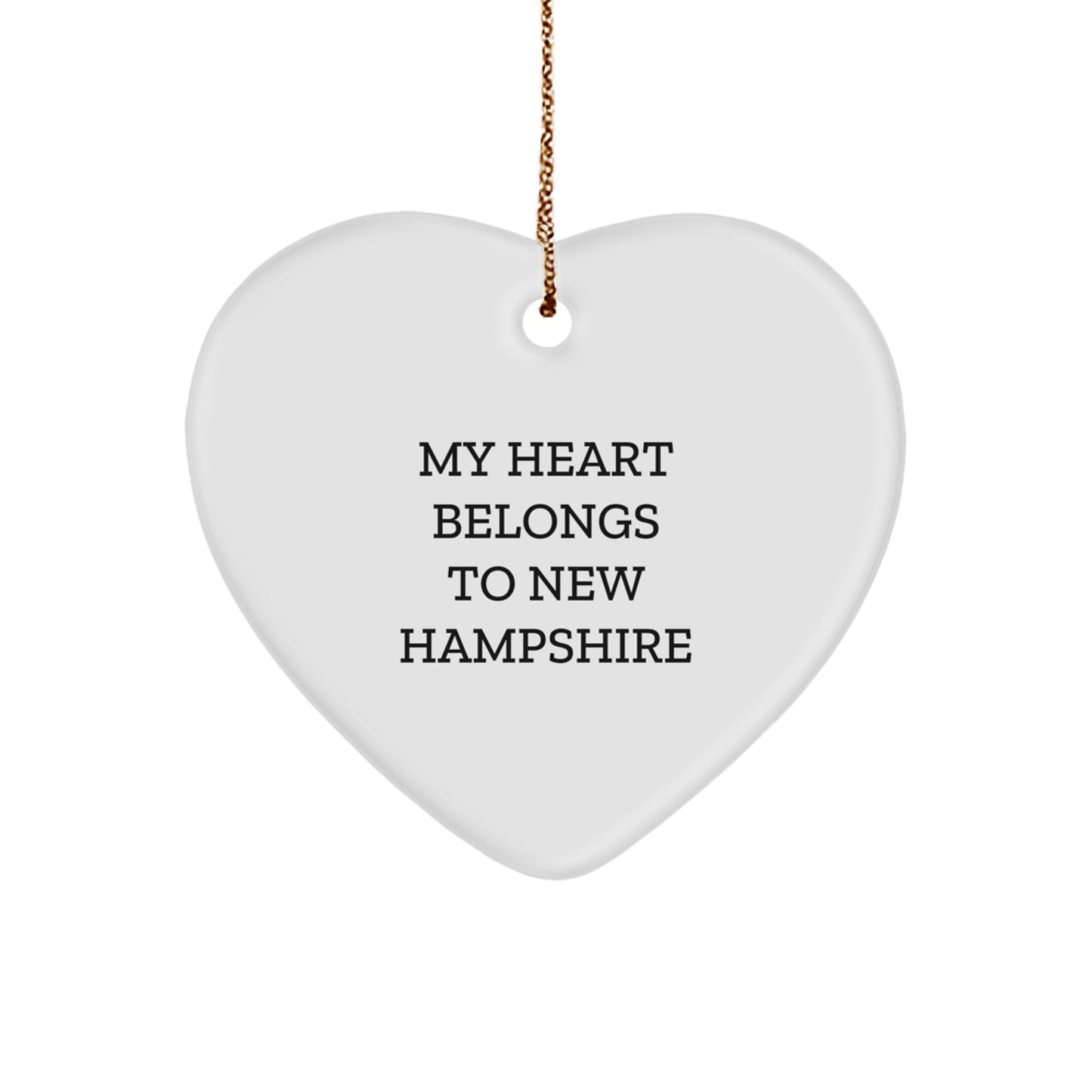 New Hampshire Heart Ornament, 'My Heart Belongs To New Hampshire' Quote, Gifts from Friends for New Hampshire, Christmas Unique Gifts for Her - Image 1