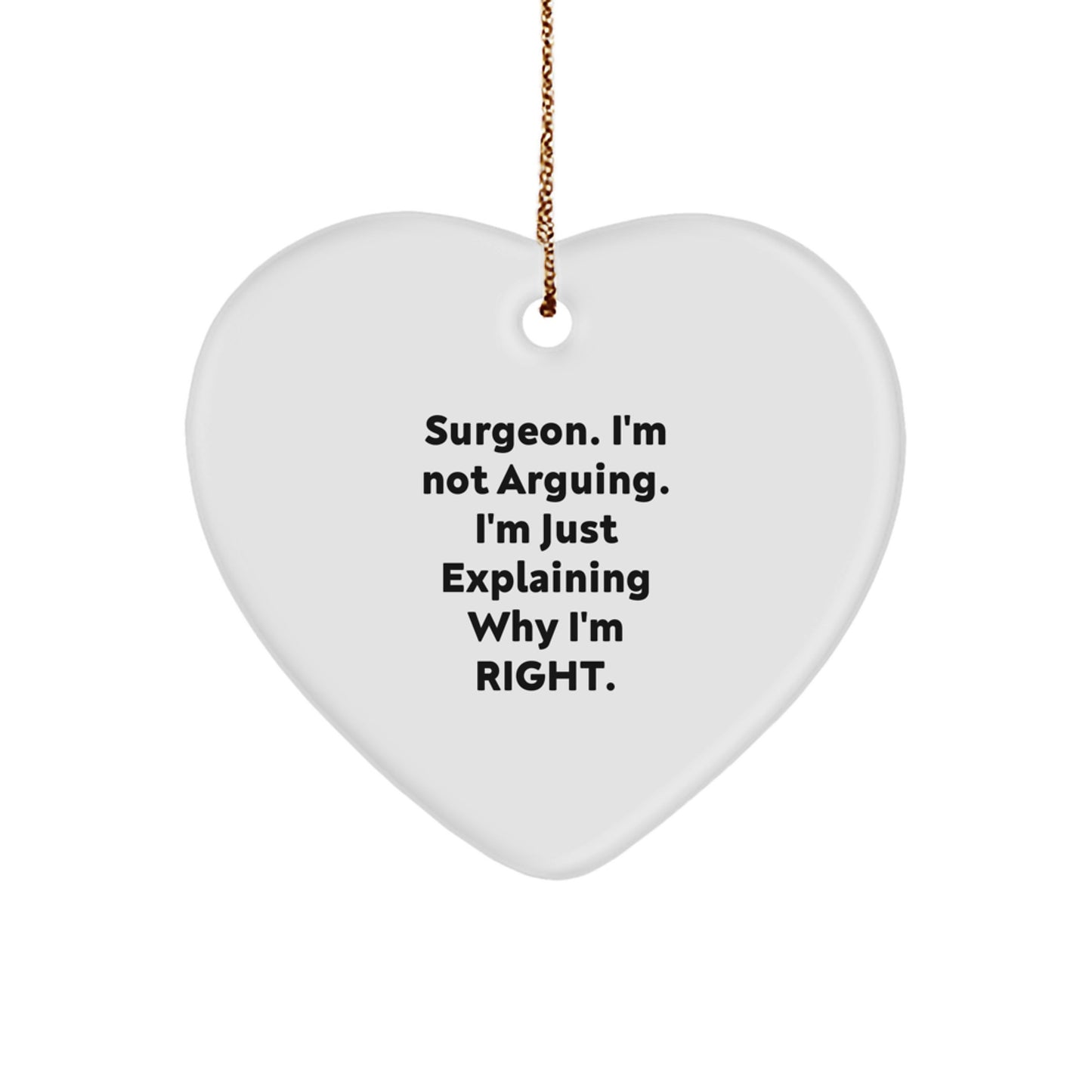 Funny Gifts from Friends for Surgeon, Heart Ornament with 'I'm Not Arguing' Quote, Unique Christmas Unique Gifts - Image 1