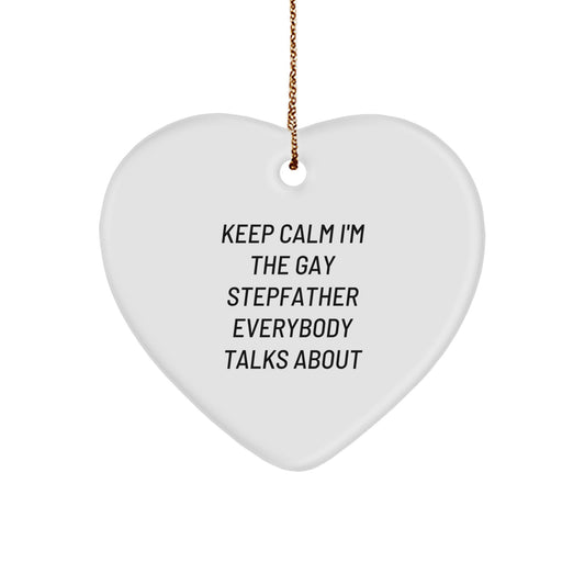 Funny Stepfather Gifts, Keep Calm Heart Ornament for Men, Unique Christmas Memorable Presents for Him, Gifts from Family, Heartfelt Sentiment - Image 1